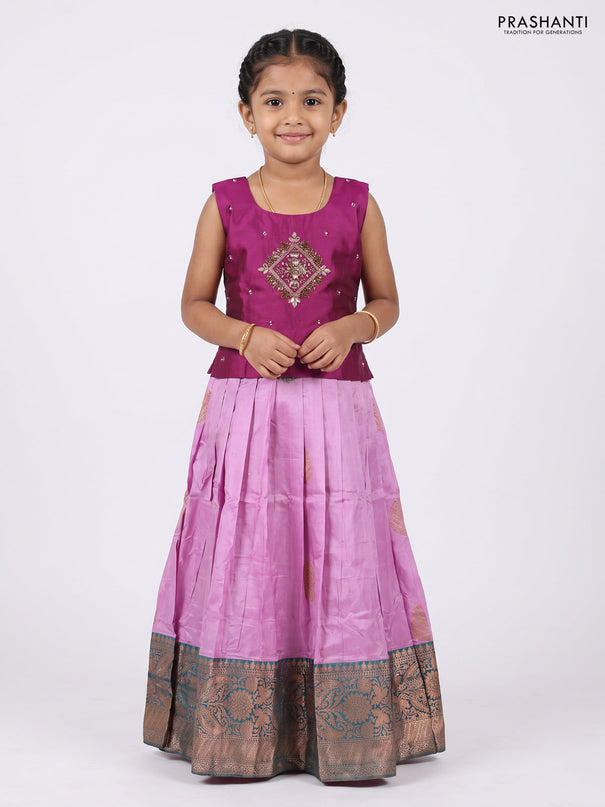 Magenta Pink & Lavender Silk Lehenga