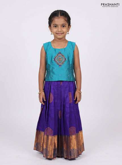 Teal & Violet Silk Lehenga
