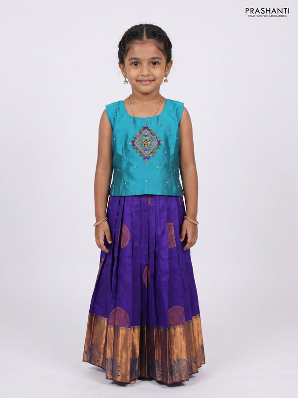 Teal & Violet Silk Lehenga