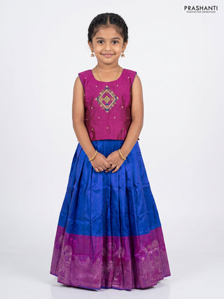 Magenta Pink & Blue Silk Lehenga