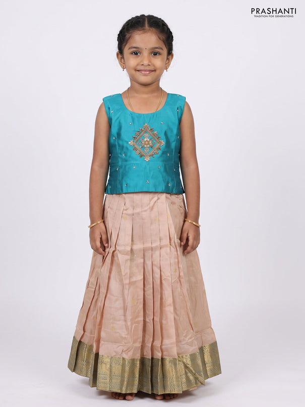 Teal & Sandal Silk Lehenga