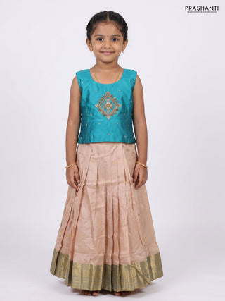 Teal & Sandal Silk Lehenga