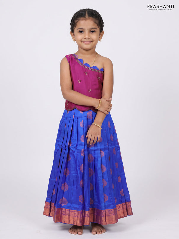 Magenta Pink & Blue Silk Lehenga