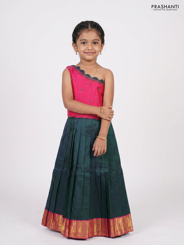 Pink & Peacock Green Silk Lehenga