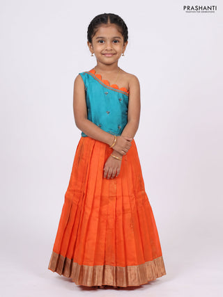 Teal & Orange Silk Lehenga