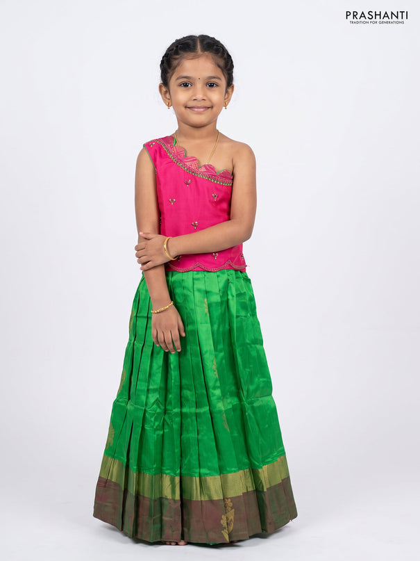 Pink & Green Silk Lehenga
