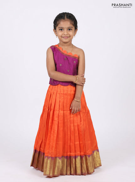 Magenta Pink & Orange Silk Lehenga