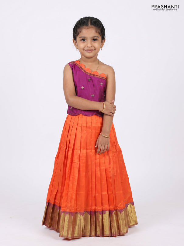 Magenta Pink & Orange Silk Lehenga