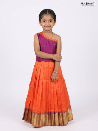 Magenta Pink & Orange Silk Lehenga