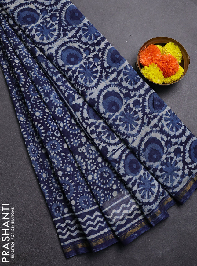 Navy Blue Chanderi Bagru Saree