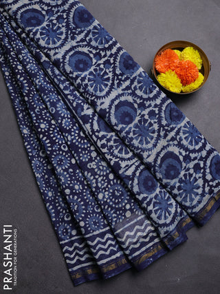 Navy Blue Chanderi Bagru Saree
