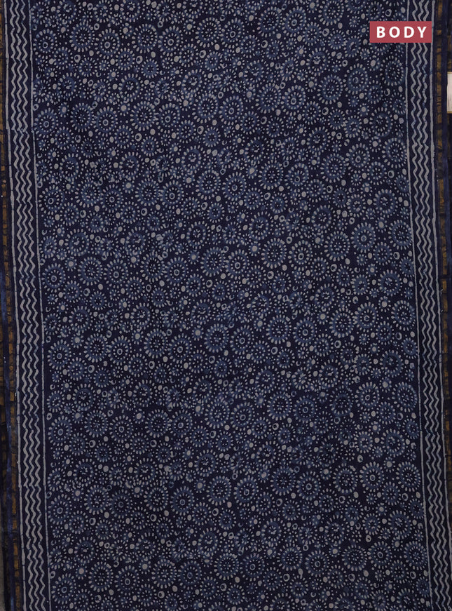 Navy Blue Chanderi Bagru Saree