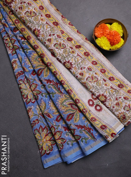 Cs Blue & Off White Chanderi Bagru Saree