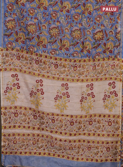 Cs Blue & Off White Chanderi Bagru Saree