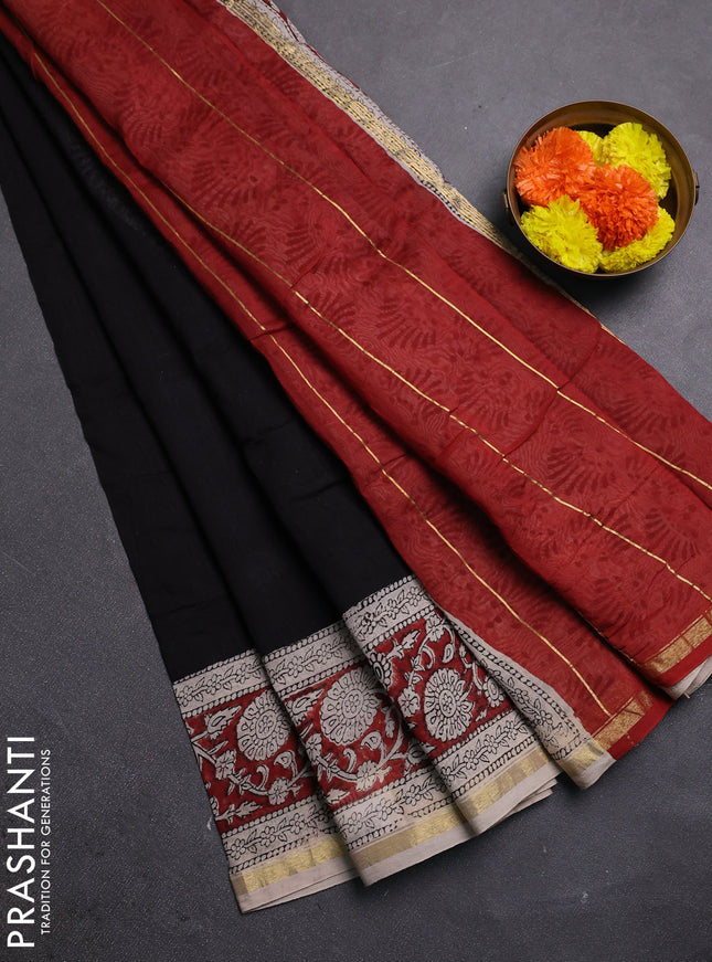 Black & Beige Chanderi Bagru Saree