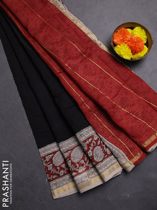 Black & Beige Chanderi Bagru Saree