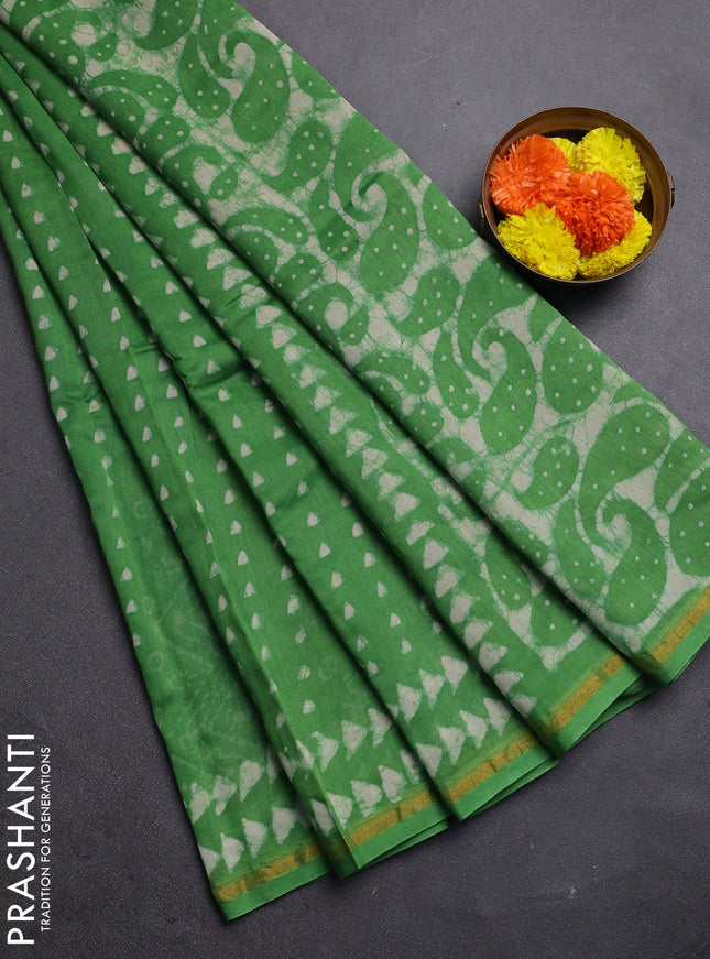Green Chanderi Bagru Saree