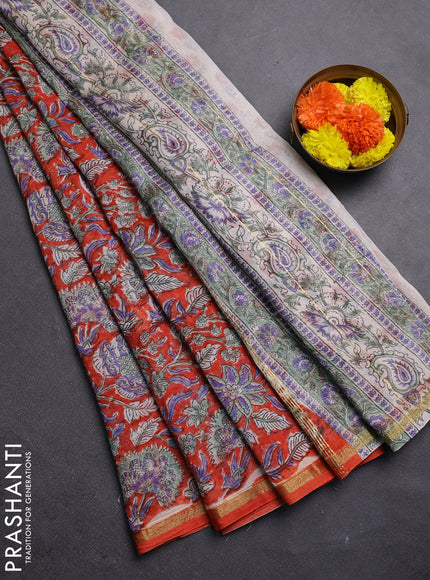 Orange Chanderi Bagru Saree