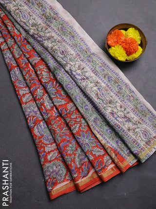 Orange Chanderi Bagru Saree