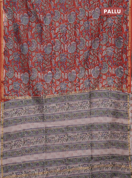 Orange Chanderi Bagru Saree