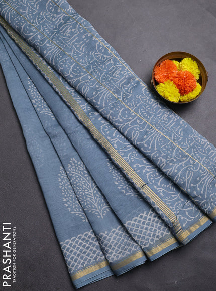 Grey Chanderi Bagru Saree