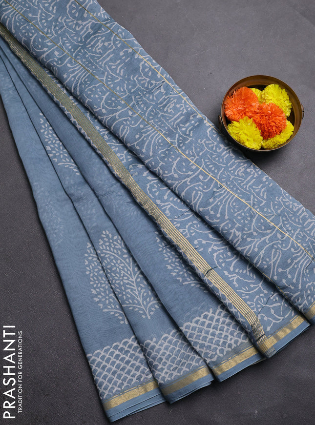 Grey Chanderi Bagru Saree