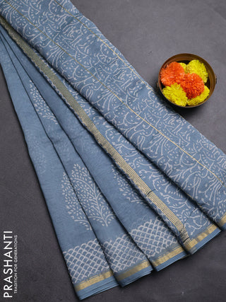 Grey Chanderi Bagru Saree
