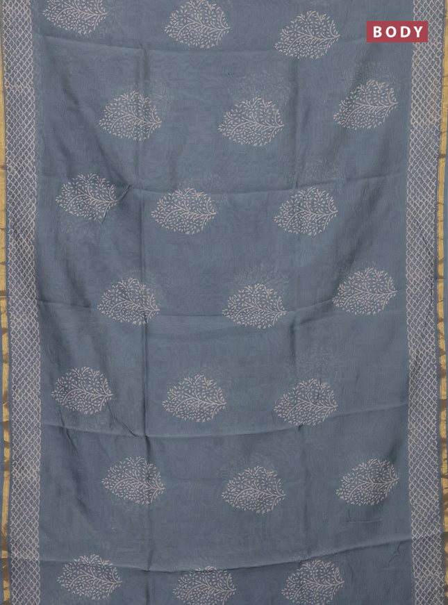 Grey Chanderi Bagru Saree