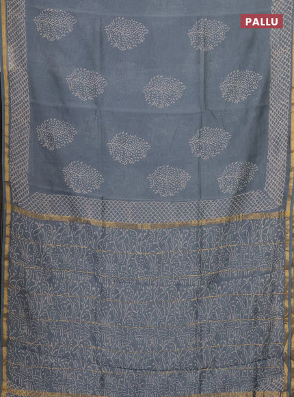 Grey Chanderi Bagru Saree