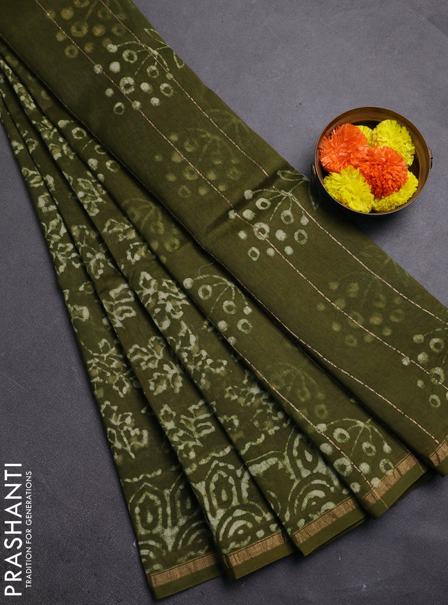 Mehendi Green Chanderi Bagru Saree