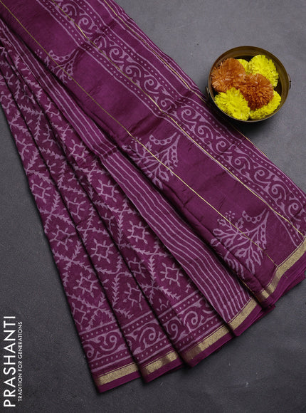 Wine Chanderi Bagru Saree