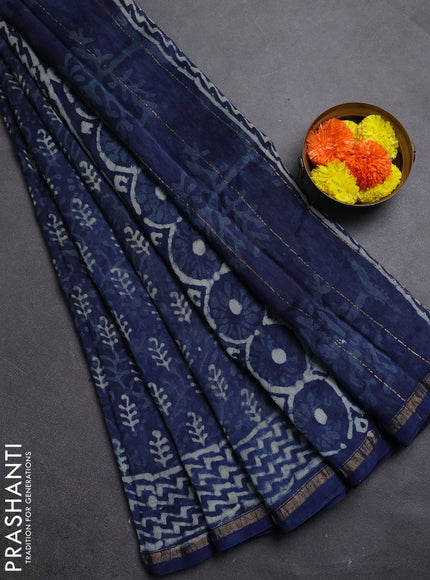 Navy Blue Chanderi Bagru Saree
