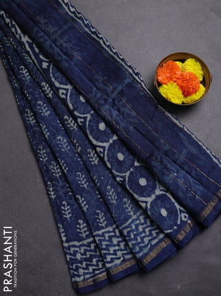 Navy Blue Chanderi Bagru Saree