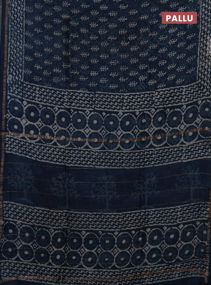 Navy Blue Chanderi Bagru Saree