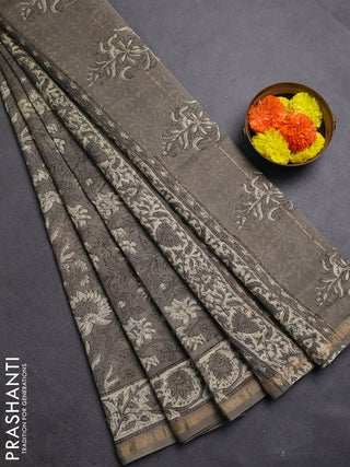 Grey Chanderi Bagru Saree