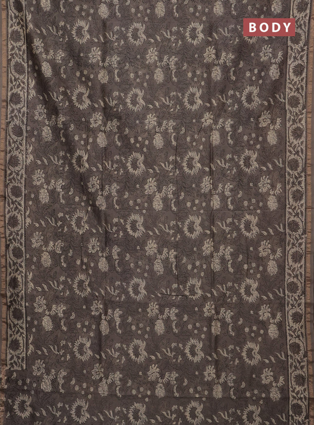Grey Chanderi Bagru Saree