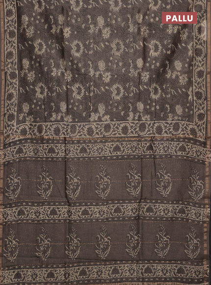 Grey Chanderi Bagru Saree