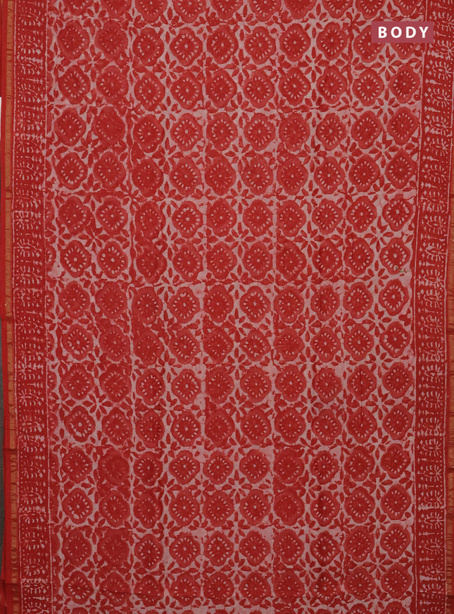 Red Chanderi Bagru Saree