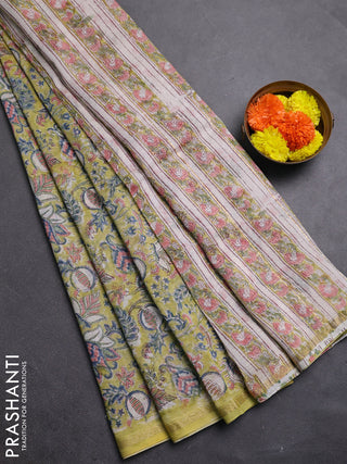 Pista Green & Off White Chanderi Bagru Saree