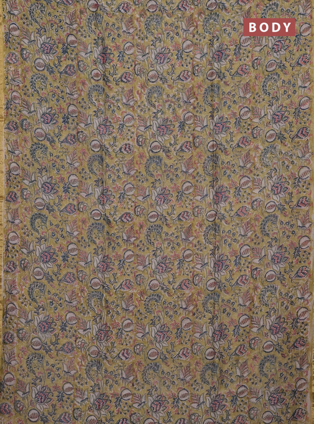 Pista Green & Off White Chanderi Bagru Saree