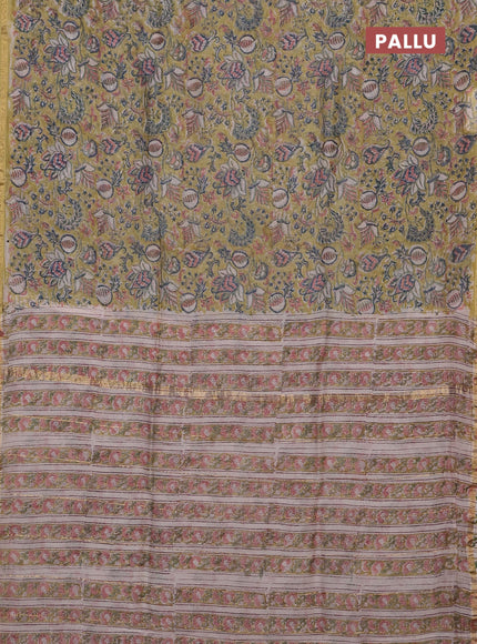 Pista Green & Off White Chanderi Bagru Saree