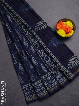 Navy Blue Chanderi Bagru Saree