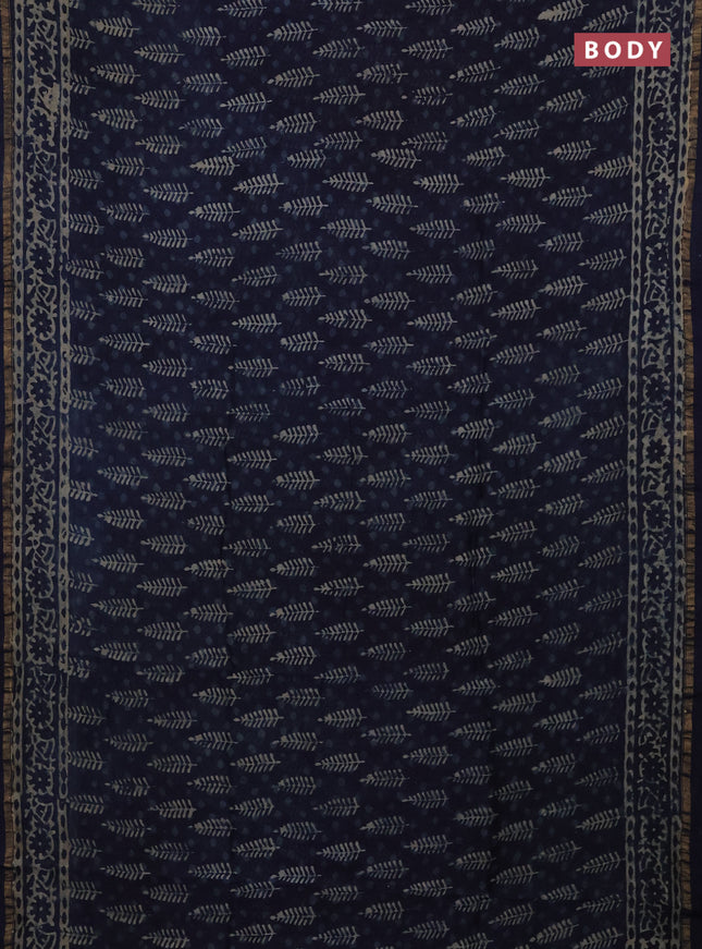 Navy Blue Chanderi Bagru Saree
