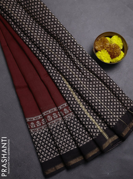 Maroon & Black Chanderi Bagru Saree