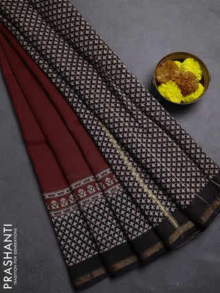 Maroon & Black Chanderi Bagru Saree