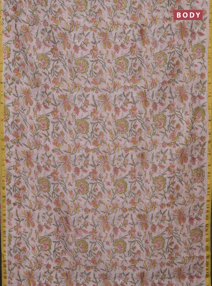 Off White & Pista Green Chanderi Bagru Saree