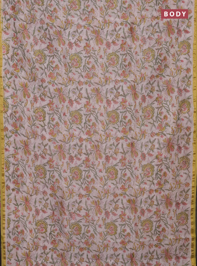 Off White & Pista Green Chanderi Bagru Saree