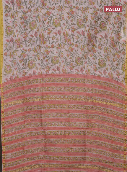 Off White & Pista Green Chanderi Bagru Saree