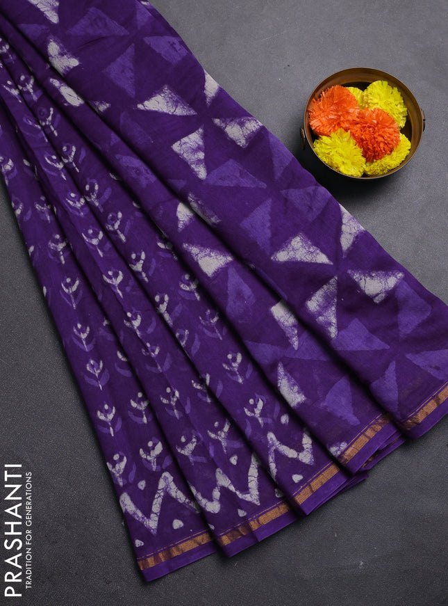 Purple Chanderi Bagru Saree