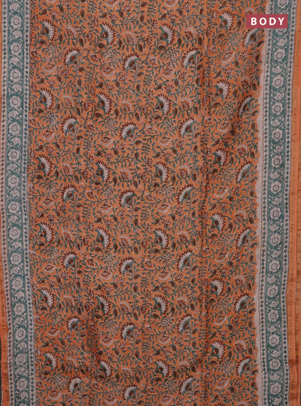 Peach Orange & Teal Green Chanderi Bagru Saree